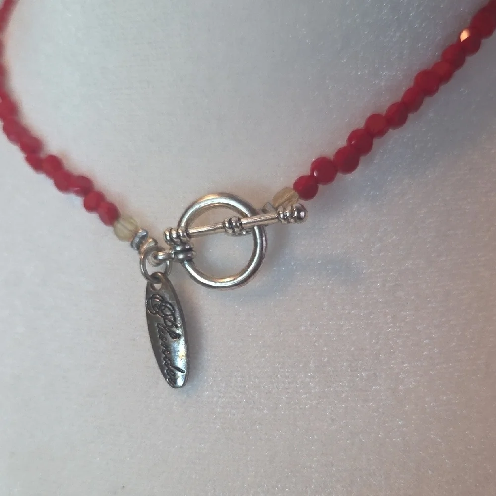 Plunder Silver Feather Necklace with Red Beads
